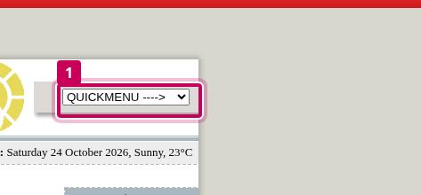 Screenshot of part of the page with a select outlined in pink and labelled 1.