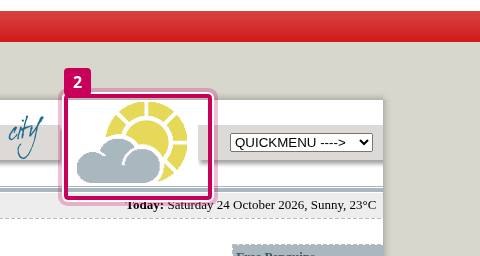 Screenshot of part of the page with an image (top_weather.gif) outlined in pink and labelled 2.