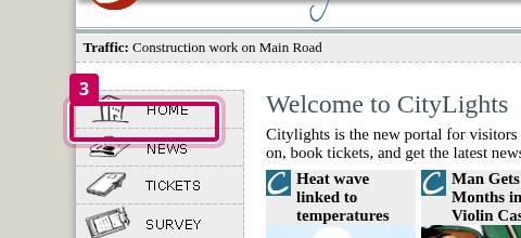 Screenshot of part of the page with an image (nav_home.gif) outlined in pink and labelled 3.